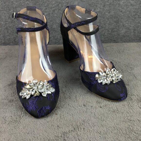 Jewel by Badgley Mischka Blue Floral Pumps Women's Sz 8 Rhinestone Strappy Party - Picture 6 of 14